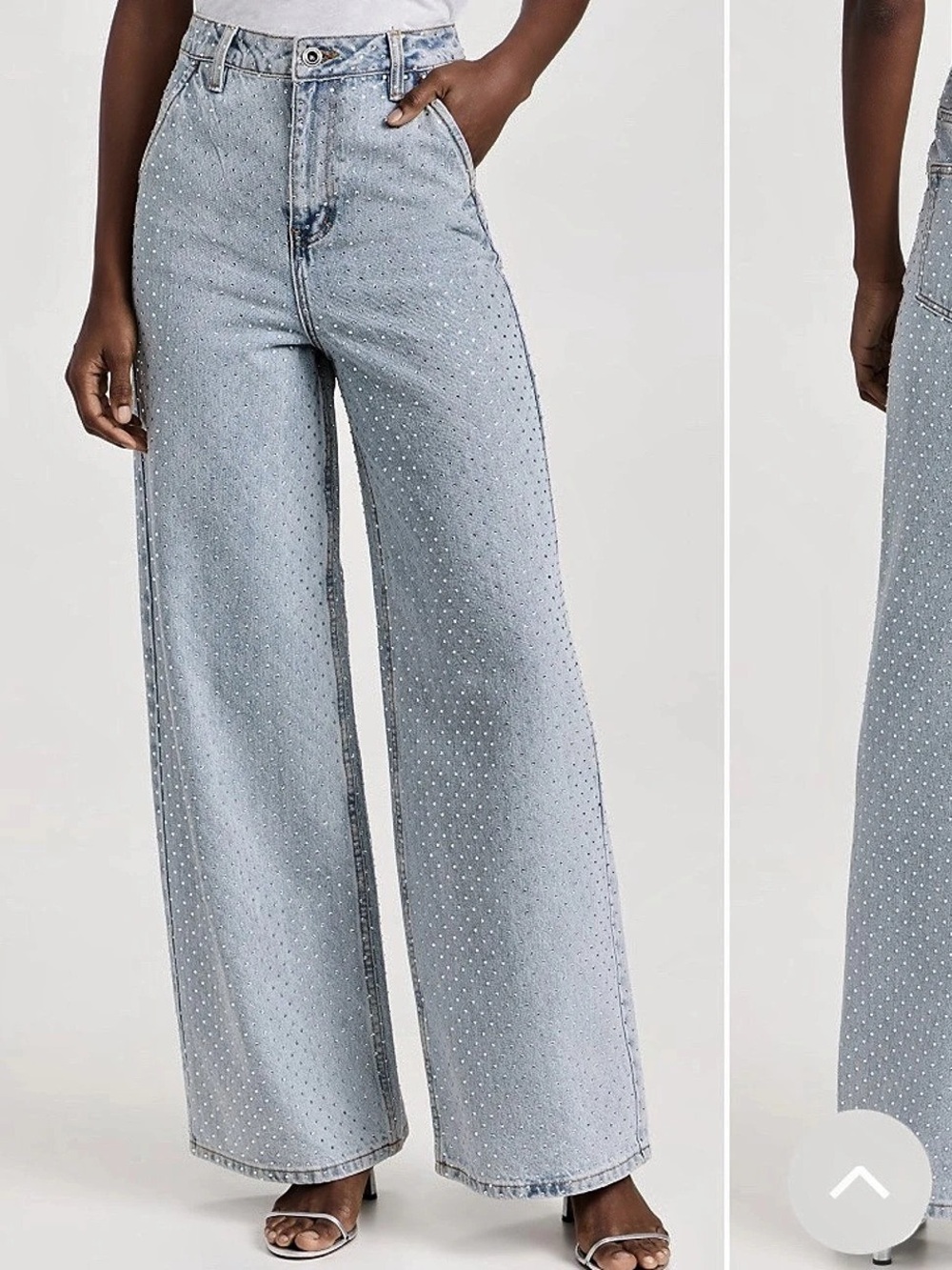 self-portrait Rhinestone Denim Jeans Wide Leg new size 2